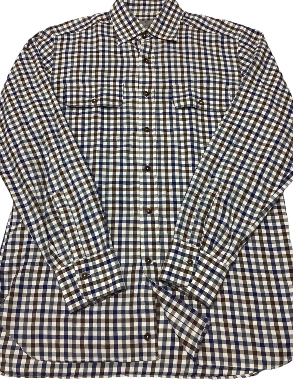 Canali Mens  Check Button-Down Shirt double pockets size M Made in Italy